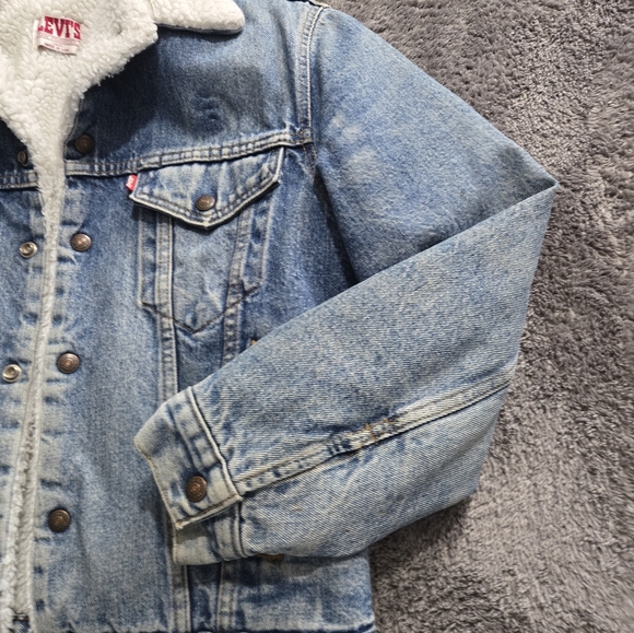 Vintage 80s Levis Sherpa Denim Trucker Jacket (size 38R) Made in USA 70608 0216 - Picture 5 of 16